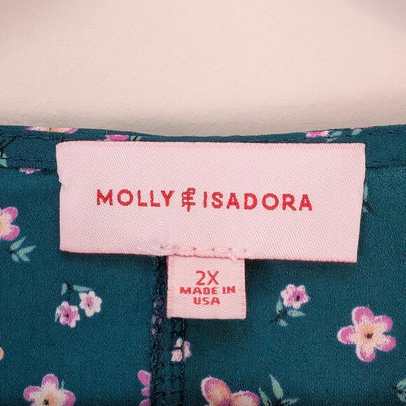 Molly & Isadora Kara Tie-Front Kimono Sleeve Tunic Top in Teal Floral Print 2X - Picture 8 of 10